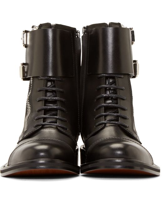 CoSTUME NATIONAL Black Leather Monk Strap Combat Boots