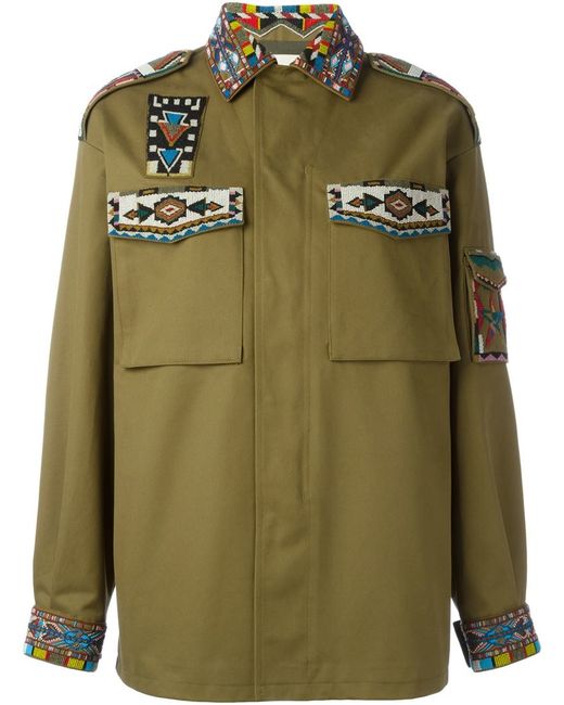 Valentino Green 'native Couture' Beaded Military Jacket