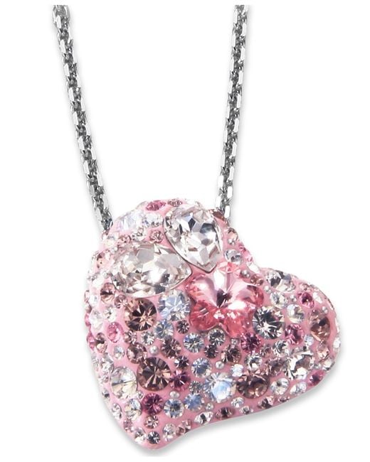 Platinum Plated Necklace with Pink Heart Swarovski Pendant – FabJewels 4less