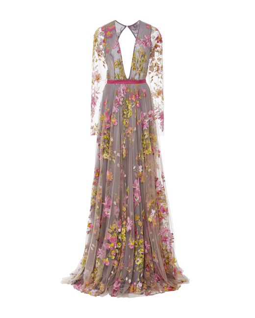 Naeem Khan Floral Embroidered Long 