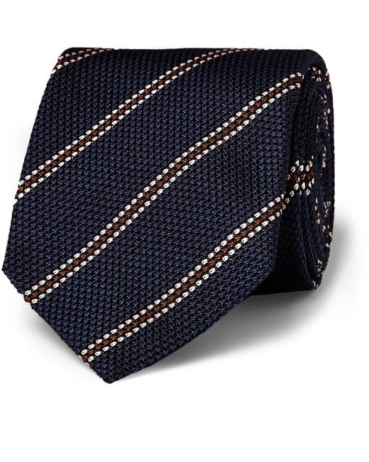 Kingsman Blue Drake'S Striped Woven-Silk Tie for men