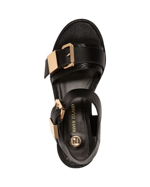 River Island Black Double Buckle Chunky Cleated Sandals Lyst UK