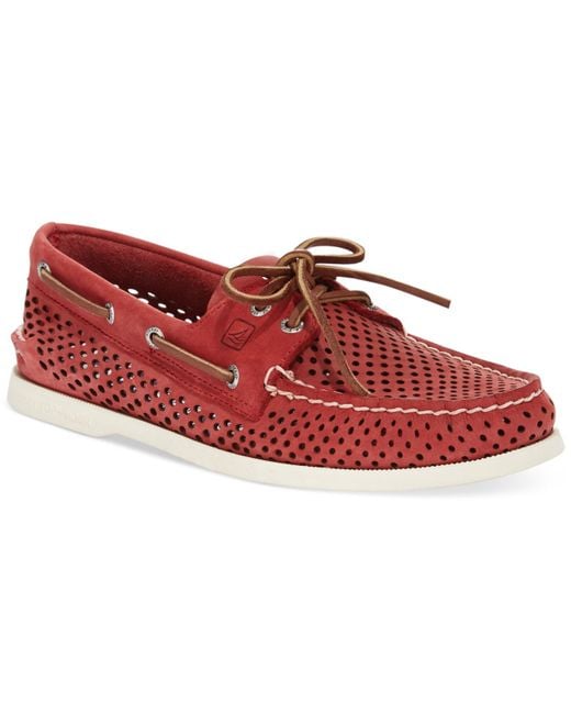 Sperry Top-Sider Red Sperry Men'S A/O 2-Eye Laser Perforated Boat Shoes for men