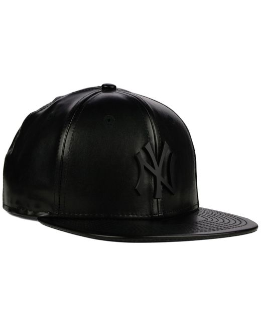 KTZ New York Yankees Faux Leather 9fifty Strapback Cap in Black
