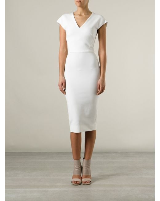 Victoria Beckham Fitted Pencil Dress in White | Lyst Victoria Beckham Fitted Pencil Dress in White | Lyst