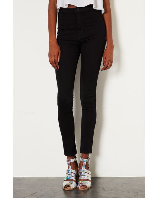 Topshop Petite Moto Black Joni Jeans in Black | Lyst