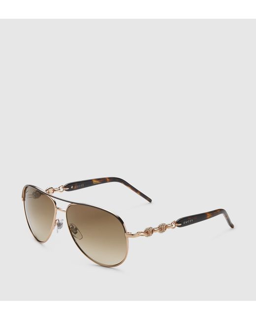 Gucci Black Acetate Aviator Sunglasses With Marina Chain
