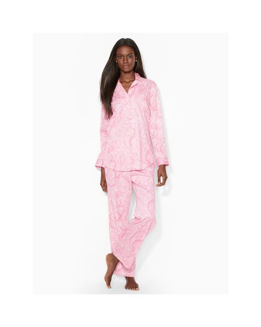 Ralph Lauren Paisley Cotton Pajama Set in Rose Pink (Pink) | Lyst