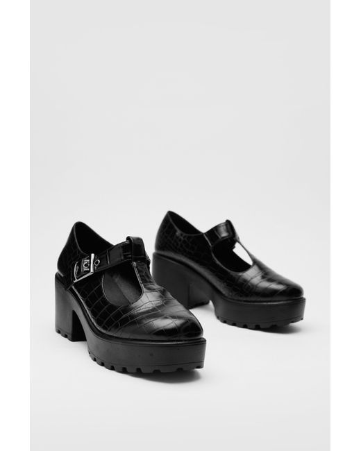 Nasty Gal Black Patent Leather Chunky Croc Mary Jane Shoes