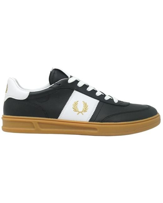 Fred Perry Blue B400 Black Leather Trainers for men