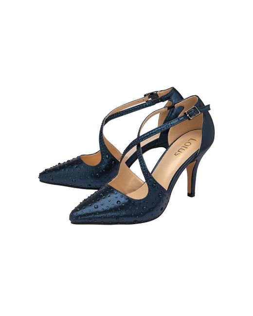 Lotus Blue Navy & Diamante 'panache' Court Shoes
