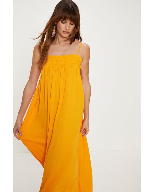 Oasis Orange Strappy Frill Crinkle Midi Dress