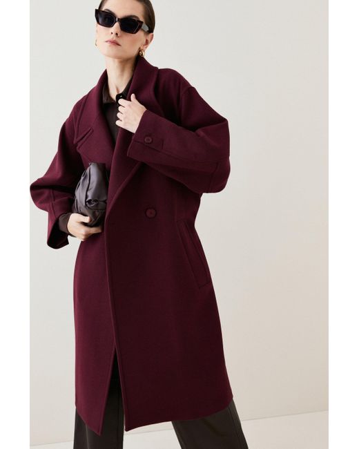 Karen Millen Red Tall Italian Manteco Wool Raglan Sleeve Coat