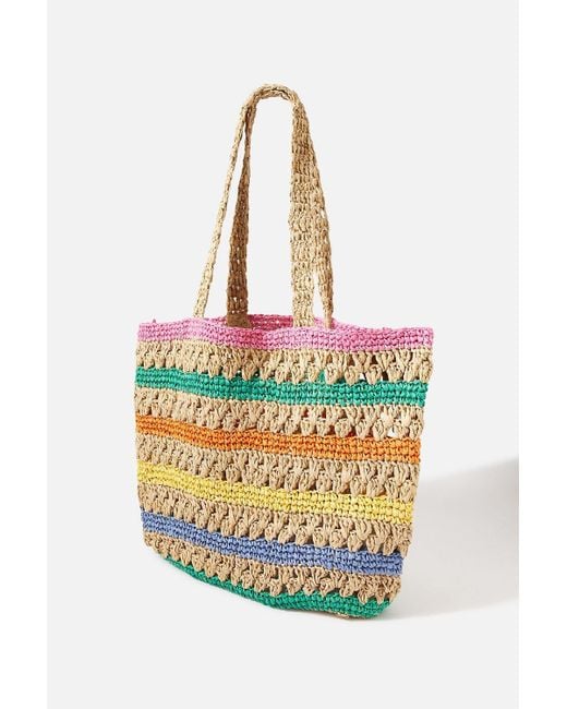 Accessorize Multicolor Rainbow Raffia Shopper Bag
