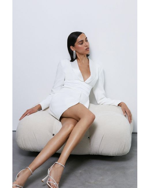 Coast White Premium Satin Trim Tuxedo Mini Dress