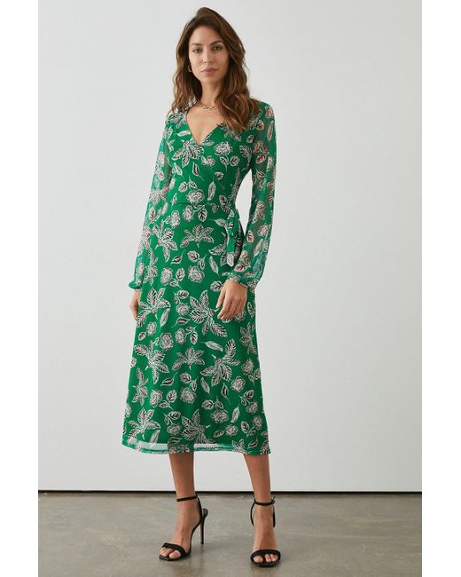 PRINCIPLES Green Print Jersey Wrap Dress