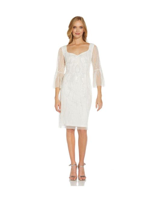 Adrianna Papell White Beaded Short Dress