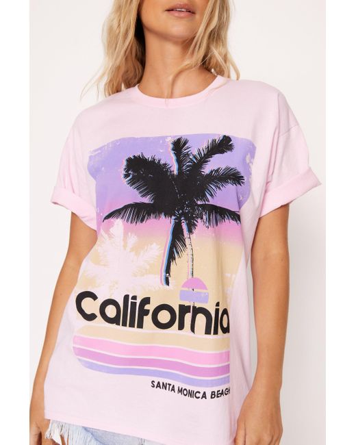 Nasty Gal Pink California Oversized Graphic T-shirt