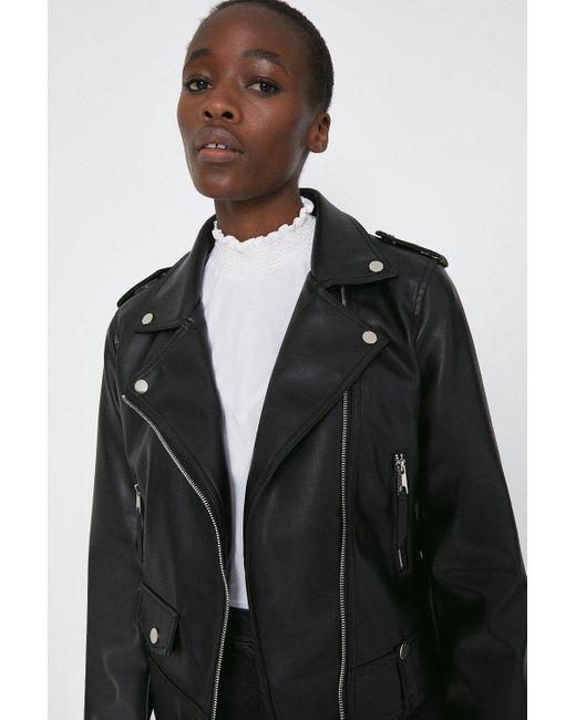 Warehouse Black Faux Leather Biker Jacket With Arrow Pocket