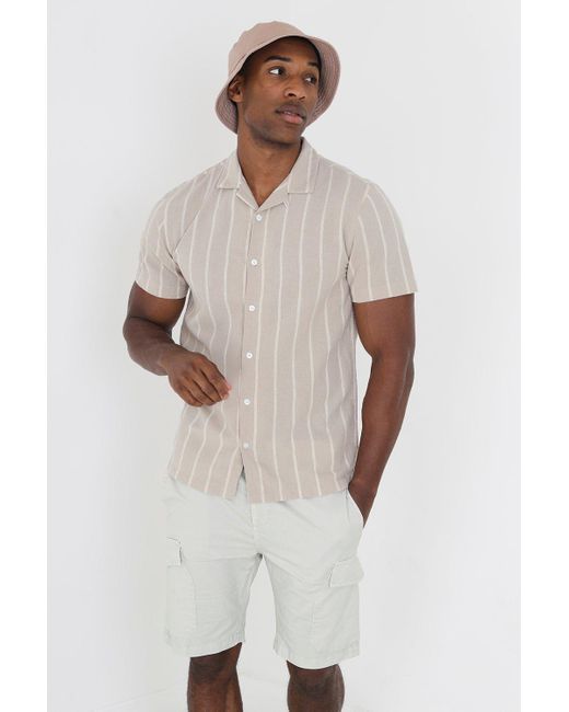 Brave Soul Multicolor 'gogh' Cotton Short Sleeve Stripe Shirt With Linen for men