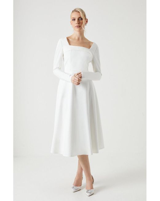 Coast White Cowl Front Fit And Flare Ponte Wedding Dress