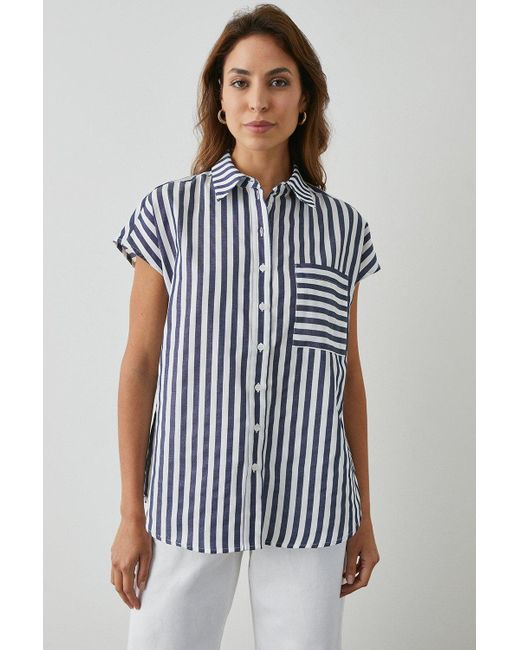 PRINCIPLES White Navy Stripe Oversized Sleeveless Shirt