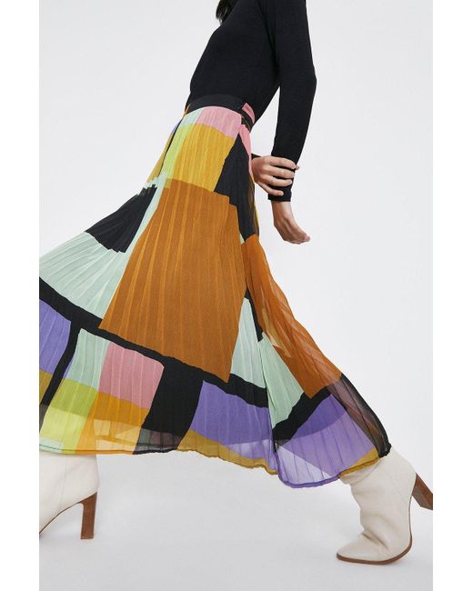Warehouse Multicolor Colourblock Pleated Midaxi Skirt