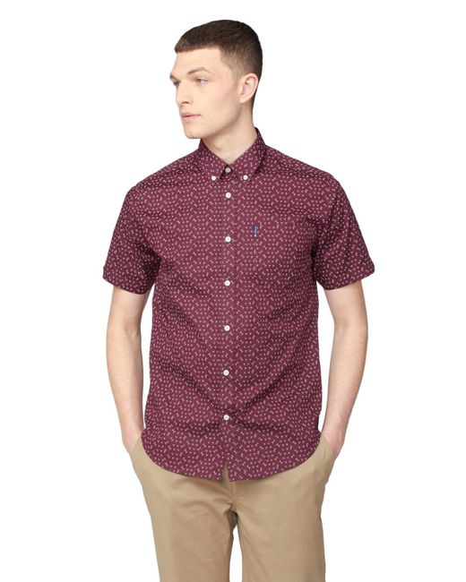 Ben Sherman Purple Short Sleeve Geometric Triangle Print Shirt for men