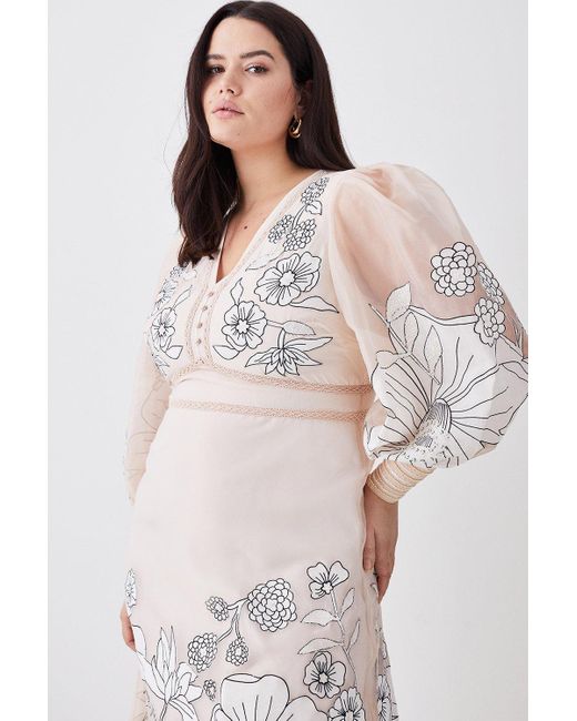 Karen Millen Pink Plus Size Applique Organdie Woven Maxi Dress