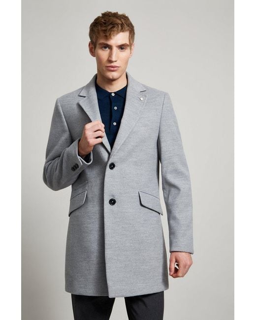 Burton Gray Light Grey Faux Wool Overcoat for men