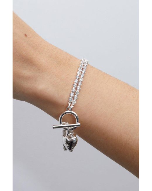 Lipsy Black Silver Cupchain Heart T Bar Bracelet - Gift Boxed