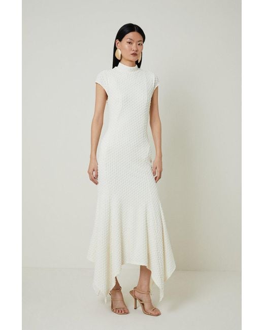 Karen Millen Natural Petite Textured Jersey Dramatic Hem Maxi Dress