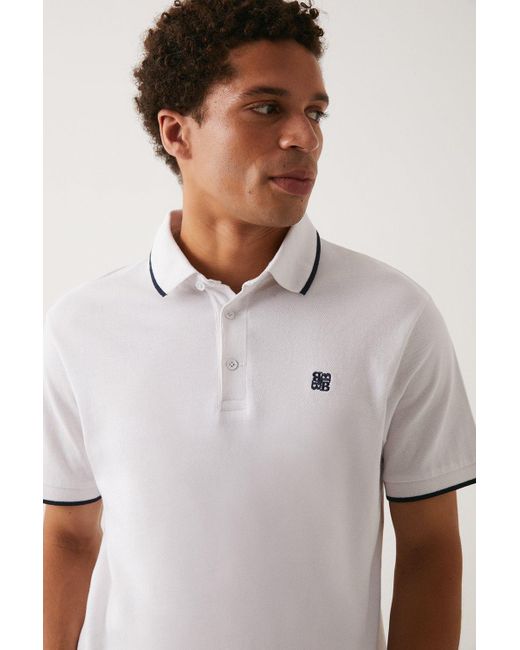 Burton White Short Sleeve Yarn Dyed Pique Polo Shirt for men