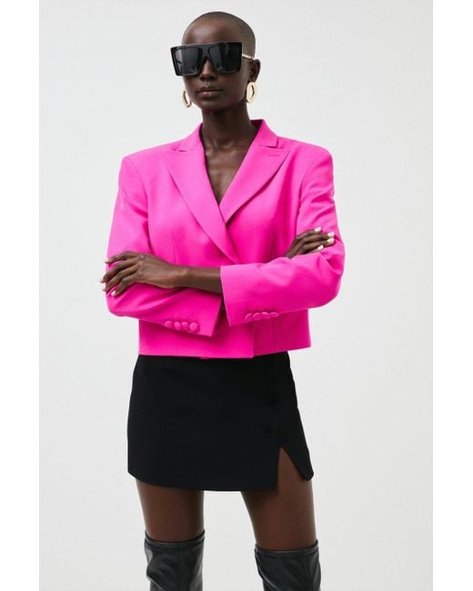 Karen Millen Pink Strong Shoulder Cropped Jacket