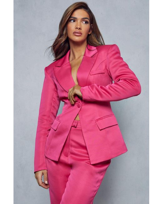 MissPap Pink Lexi Premium Satin Tailored Blazer