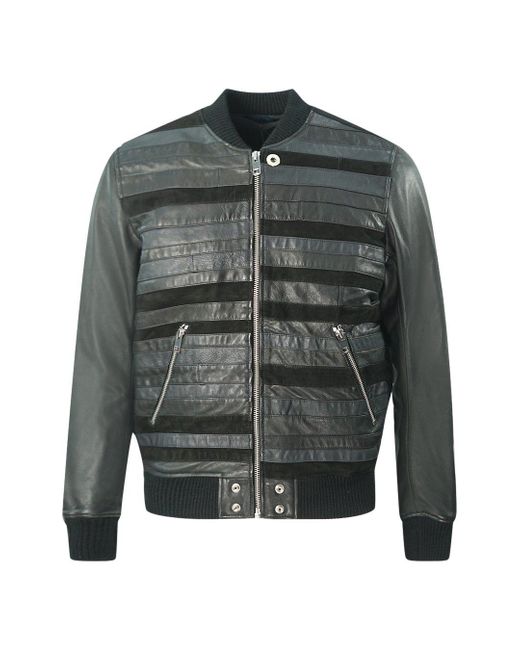 DIESEL Gray L-roger Black Biker Leather Jacket for men