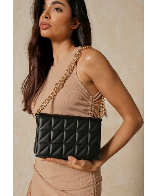 MissPap Black Quilted Chunky Chain Detail Shoulder Bag