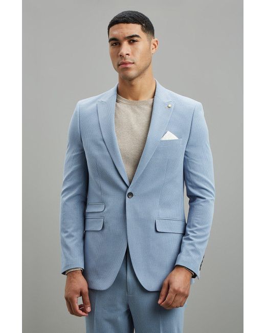 Burton Slim Fit Blue Basketweave Suit Jacket for men