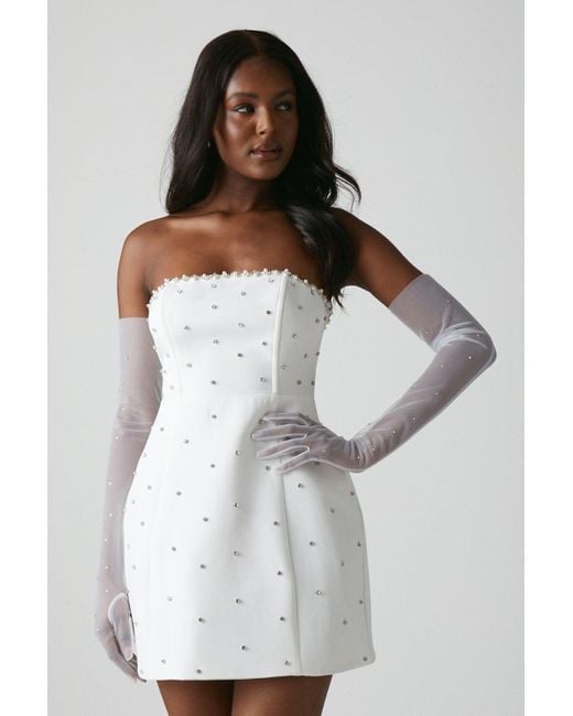 Coast White Hotfix Diamante Bandeau Bridal Mini Dress