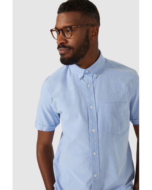 MAINE Blue Short Sleeve Oxford Shirt for men