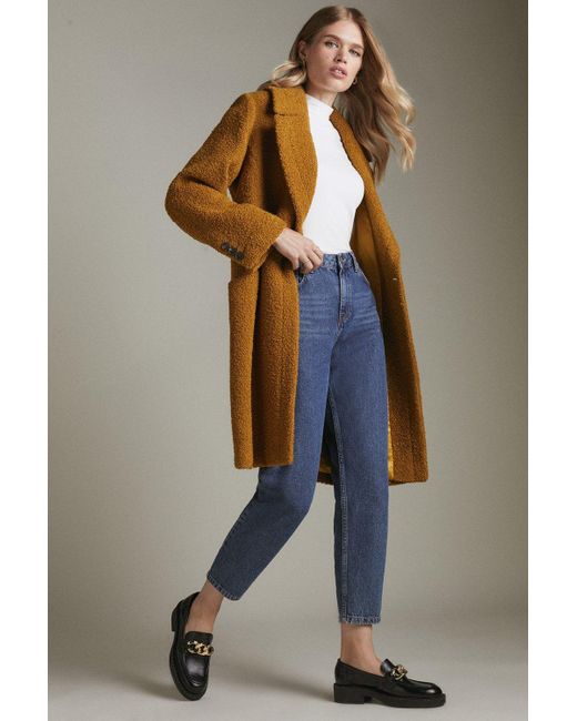 Karen Millen Blue Premium Wool Blend Textured Coat