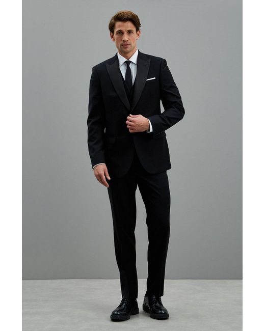 Burton Gray Tailored Fit Black Stretch Tuxedo Jacket for men