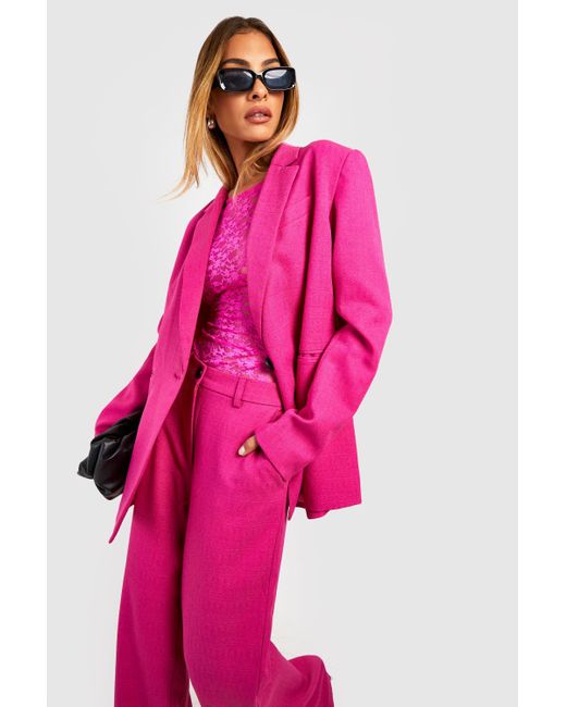 Boohoo Pink Textured Contrast Button Tailored Blazer