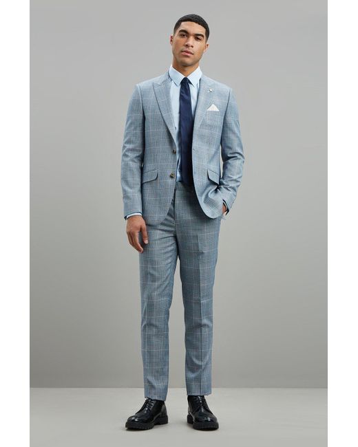 Burton Light Blue Pow Check Slim Fit Suit Trouser for men