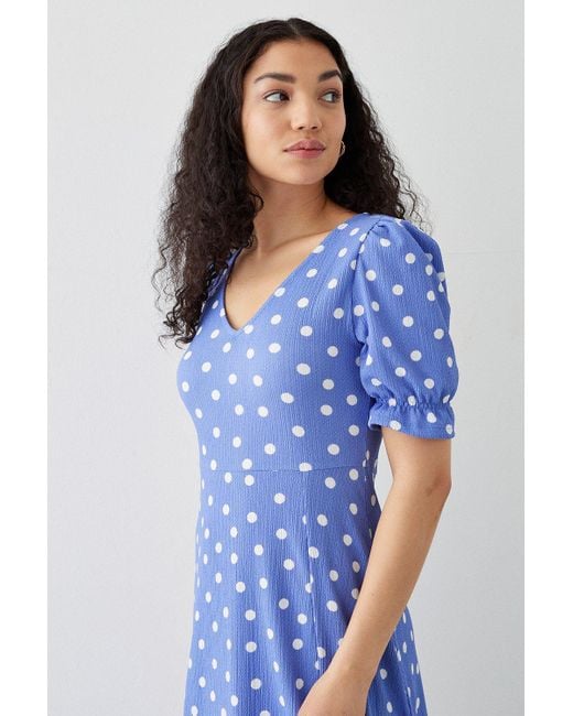 Dorothy Perkins Blue Spot Short Sleeve V Neck Midi Dress