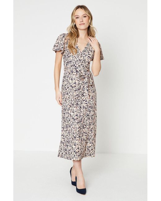 Dorothy Perkins Pink Abstract Flutter Sleeve Wrap Midi Dress