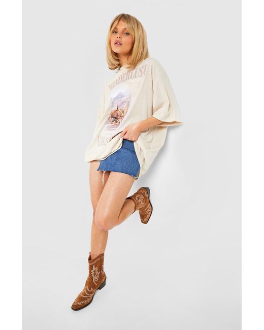 Boohoo Natural Wide Fit Stitch Detail Western Cowboy Boots