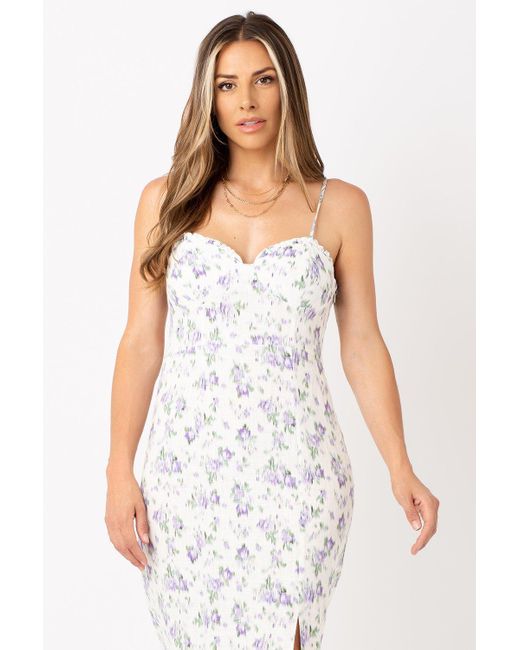 Krisp White Floral Print Strappy Midi Length Dress