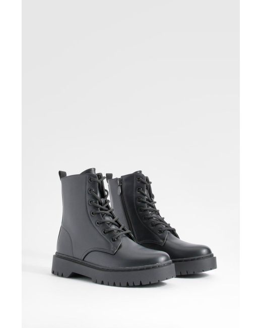 Boohoo Black Lace Up Hiker Boots