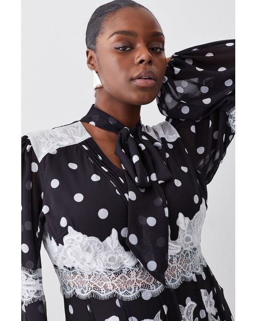 Karen Millen White Plus Size Polka Dot Mix Lace & Embroidery Maxi Dress